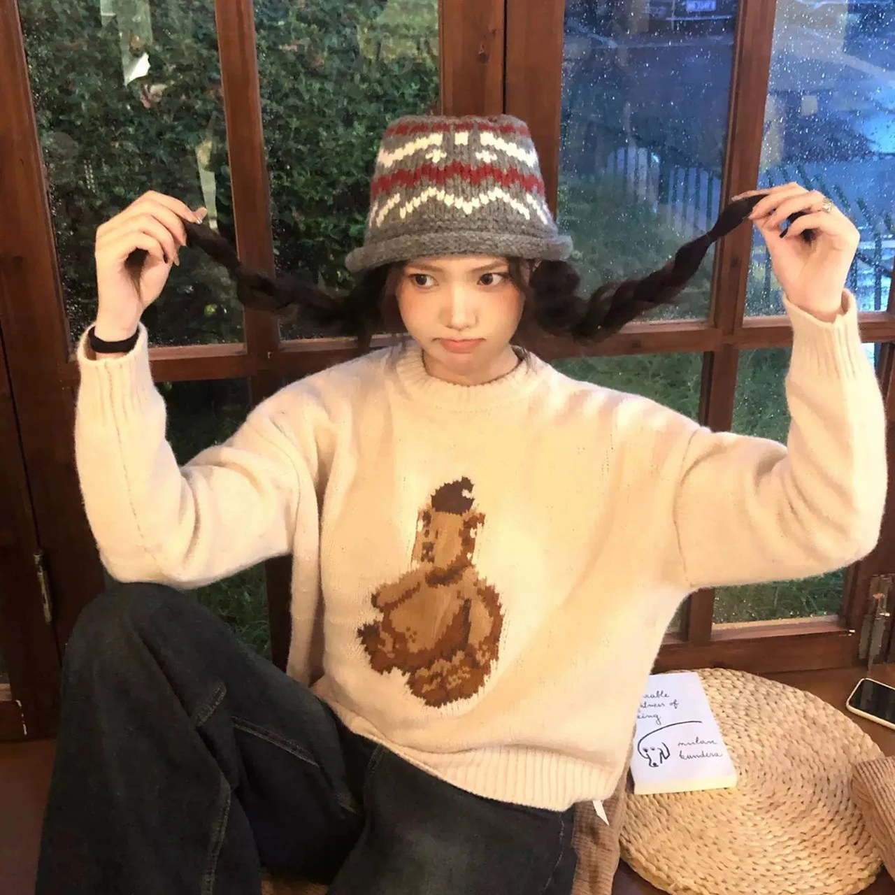 الخريف الشتاء النساء قبعة بحافة خمر العرقية نمط محبوك حوض قبعة السيدات الفتيات الصوف الكروشيه صياد قبعة