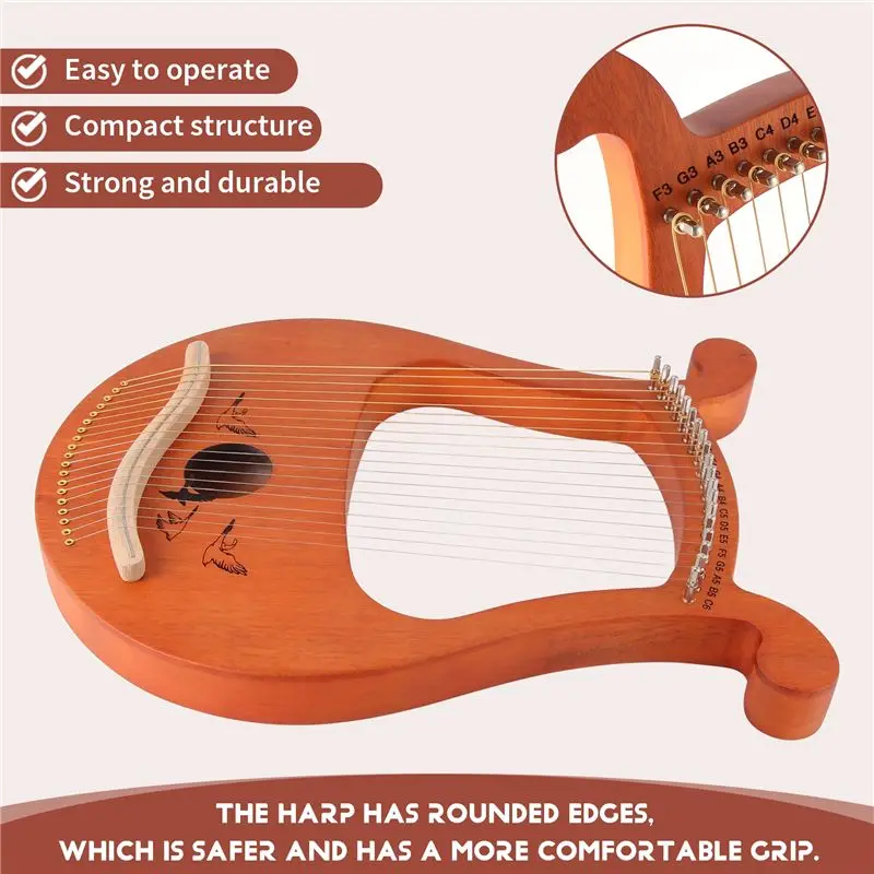 A99I-Lyre Harp,19 String Greek Violin,19 String Lyre Unique Patterns Carved Phonetic Symbols,For Music Lovers Beginners,Etc