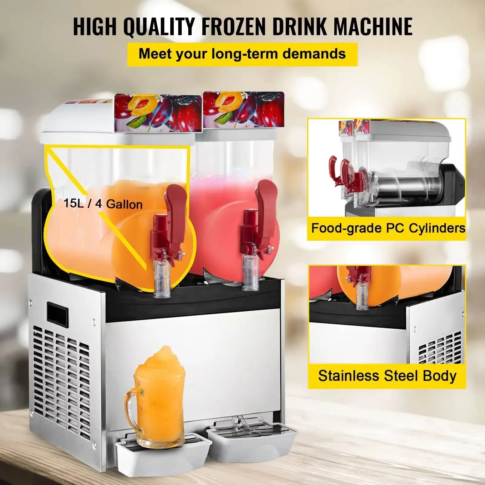 SIHAO 15L×2 Dual Tank Commercial Slushy Machine 700W 304 Stainless Steel Frozen Drink Maker, Margarita Smoothie Slush Machine with LED Panel & Auto Clean Function for Cafe Bar Restaurant Use