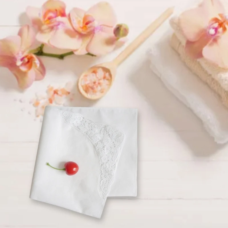 Phối Ren Thanh Lịch Trắng Hankies Cotton Mềm Mại Tinh Tế Hankies Nữ Viền Ren Hoa Trang Sức Giọt