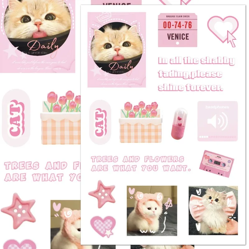 8 Sheets Cut Cat Dog Sticker Cute Cartoon Pet Decals for Phone Case Aesthetic Laptop Journal Journal Decor Kawaii Animal Sticker