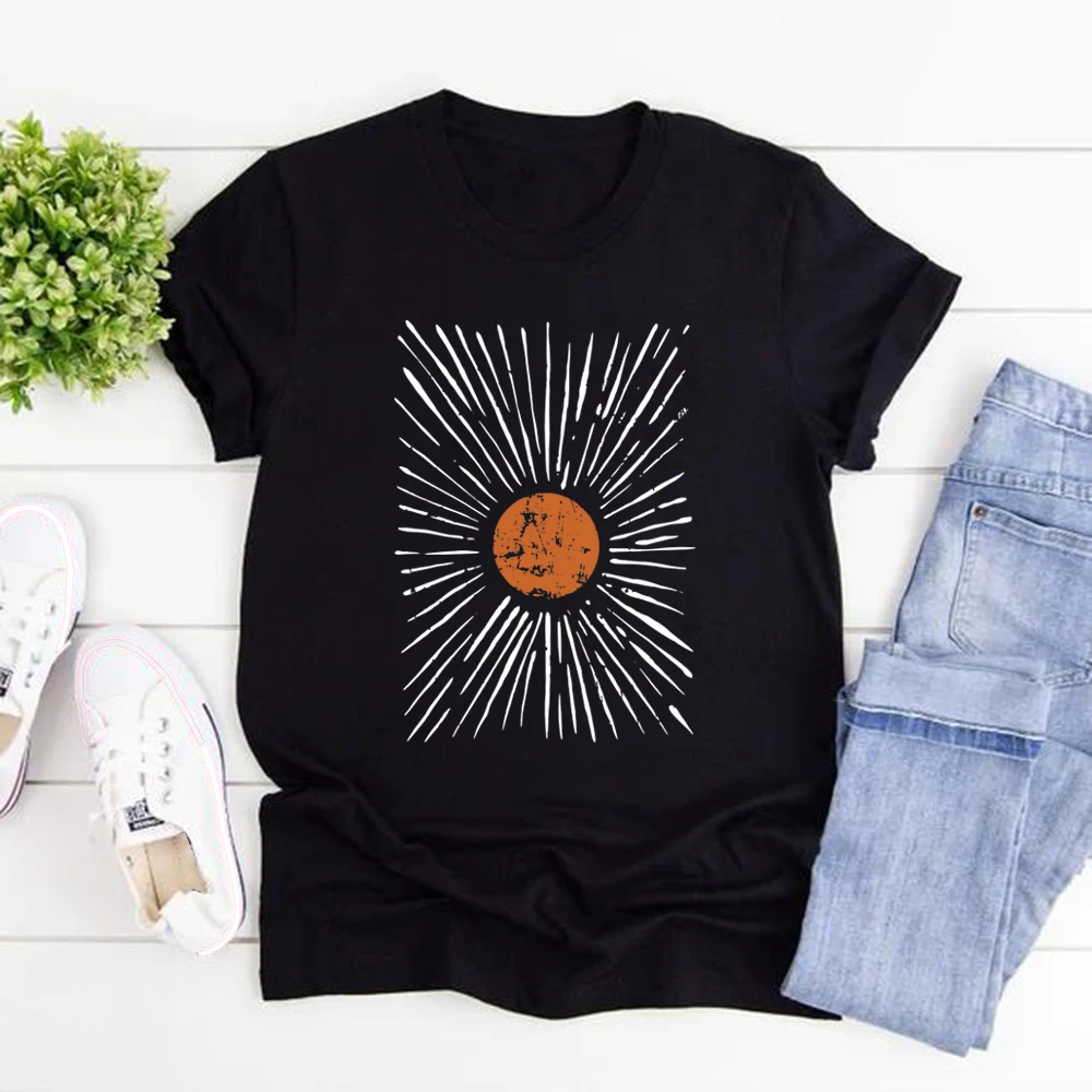 Sunburst Vintage T-Shirts Boho Tops Sunshine Graphic Tee Men Women Short Sleeve O-Neck T-shirts Retro Aesthetic Women Clothing