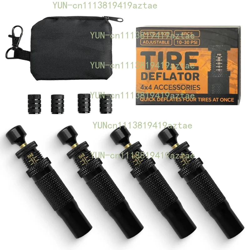 4pcs Adjustable Auto-Stop Tire Deflator Valve Kit  Screw-on Tyre Air Down Tool for Vehicles Motorcycle Offroad
