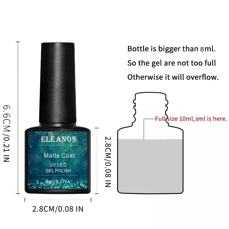 Eleanuos 8Ml Nail Gel Polish Top Coat Base Coat Glanzend Uv Gel Soak Off Nail Art Manicure Gel Nail primer Matt Top Functie Gel