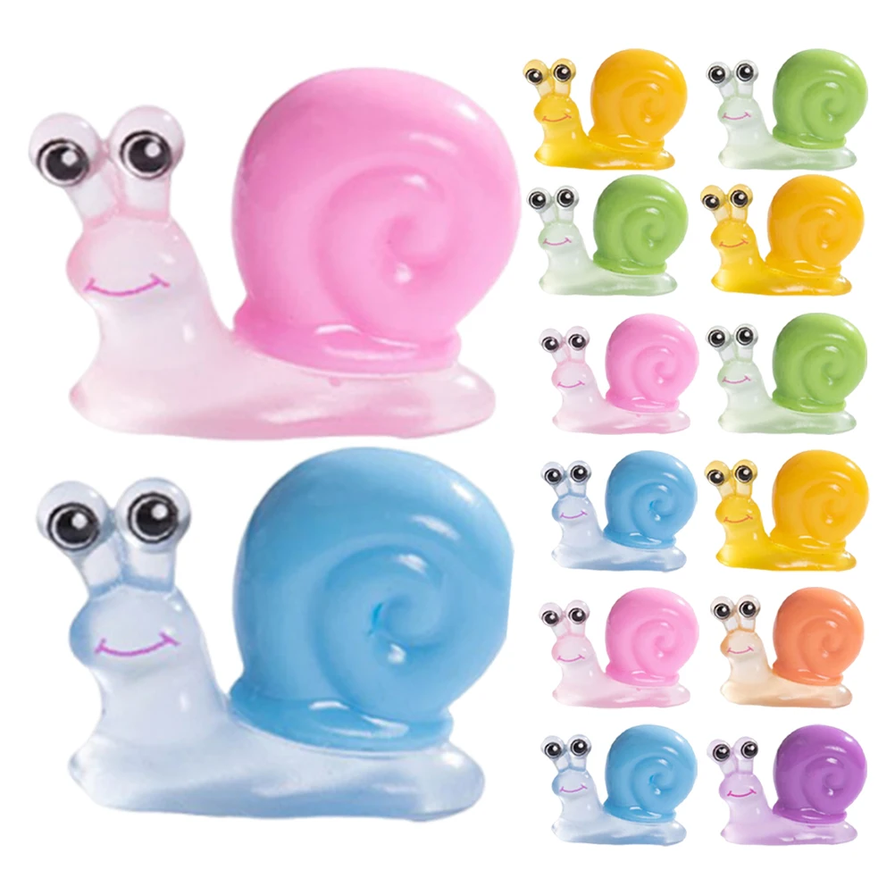 

18 Pcs Micro Landscape Crafts Mini Animals Figurines Simulation Snail Ornament Glow The Dark Small Resin Ornaments Luminous