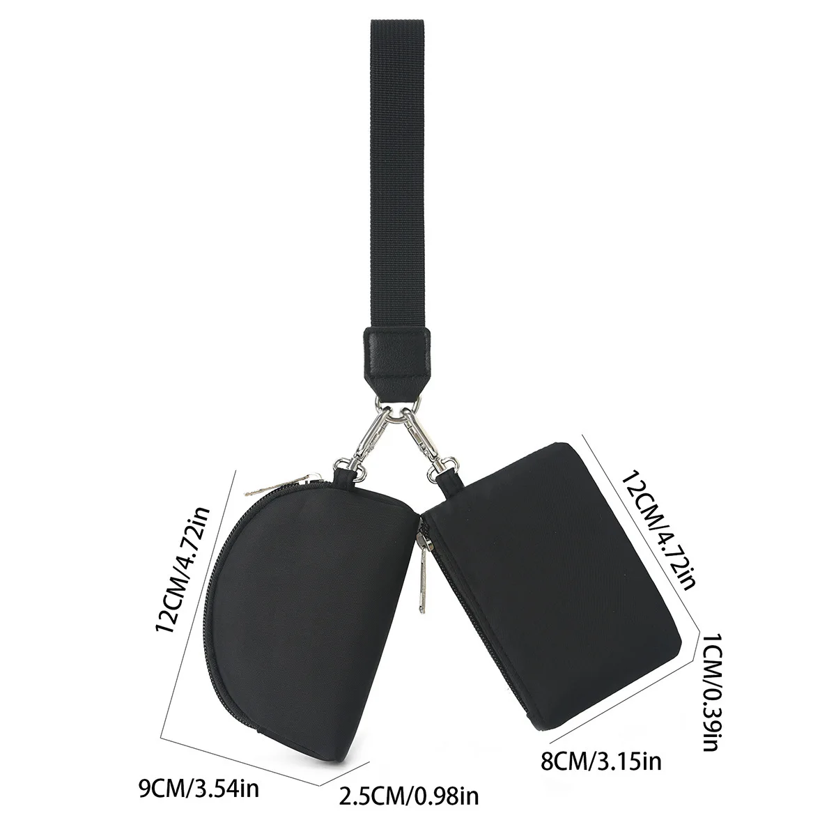 Dual Pouch Wristlet Wallet Detachable Zipper Coin Purse with Wrist Strap Nylon Key Card Holder for Women Men Gym Yoga Travel