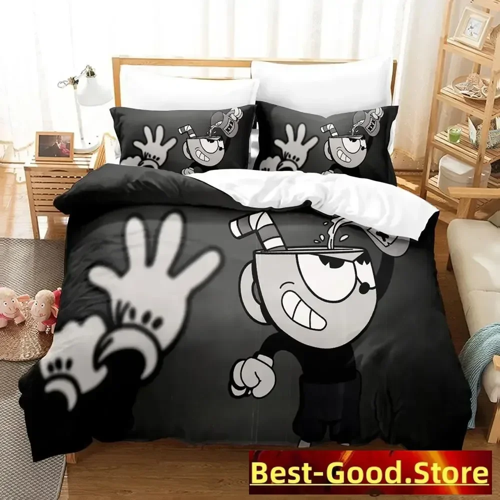 

2023 Kawaii Cuphead Mugman Anime Game Bed Printed Bed Set Duvet Cover Pillowcase Bedding Set Linen Sheet Quilt Cover Full Size