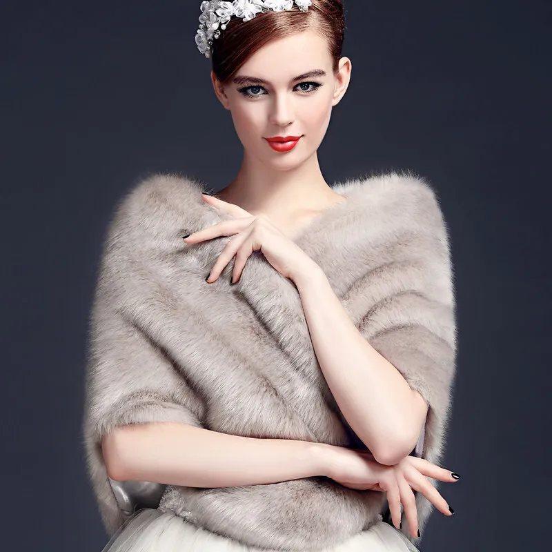 WHTREND الخريف الشتاء الدافئة الزفاف الزفاف تقليد الثعلب شال فرو مساء اللباس عباءة