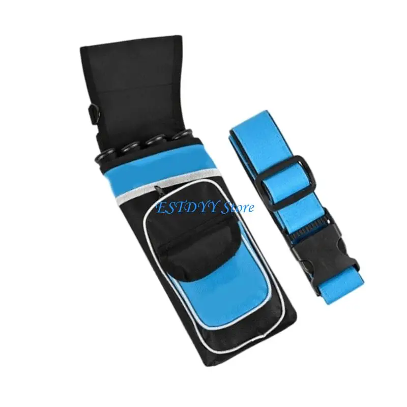 G6DE Reverse Draw Quiver Holder for Waist Carry, 4 Tube Storage Layout with Front Pocket for Targets Ranges Practice