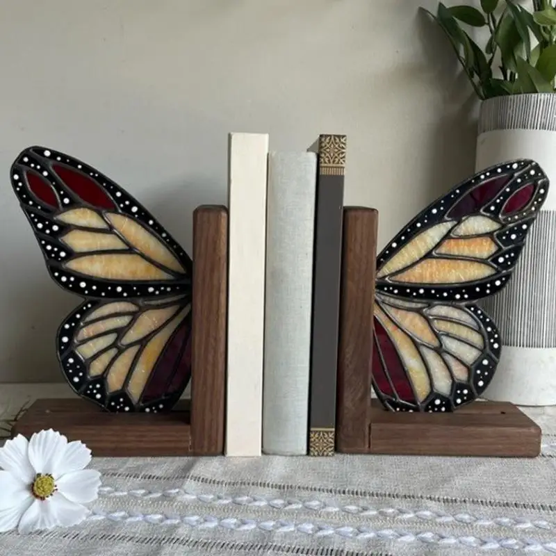 Vintage wooden Butterfly Book Stoppers Creative Book Ends Holder Decorative Bookends 30x15cm Bookend Organizer Home Decoration