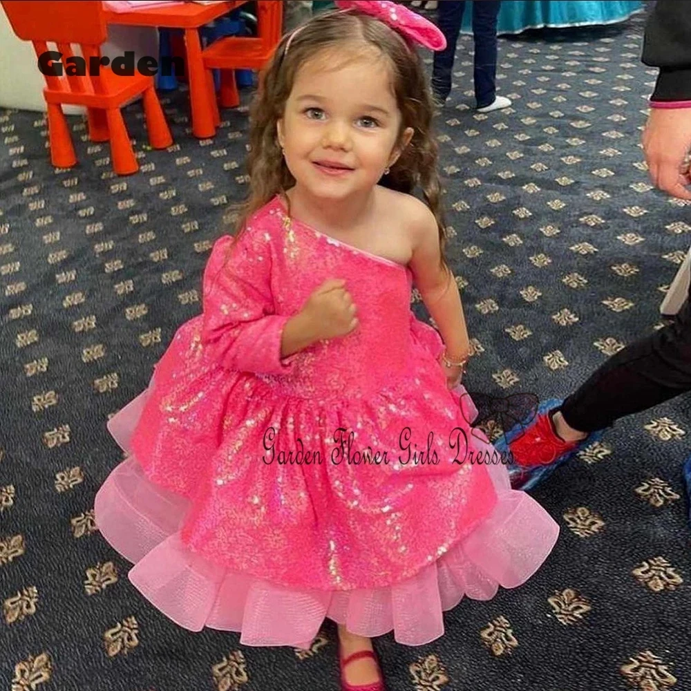 

Pink Scoop Flower Girls Dresses with Sequined Full Sleeve Christmas Dresses for Princess 2025 Summer فستان عيد الميلاد