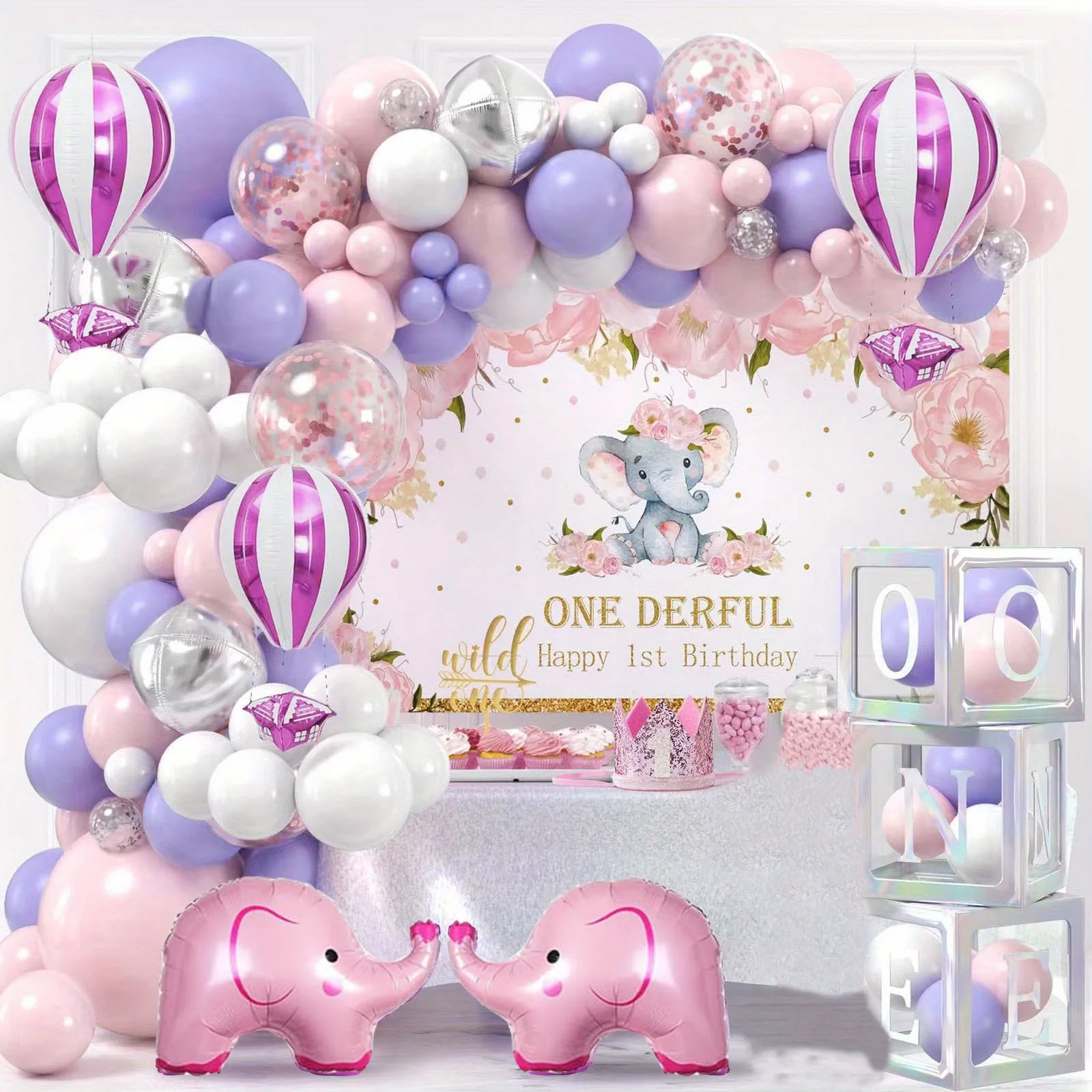Kit de arco de globos de elefante rosa de 121 piezas para fiestas de cumpleaños, reuniones de amigos, compromiso, aniversarios y decoraciones para eventos