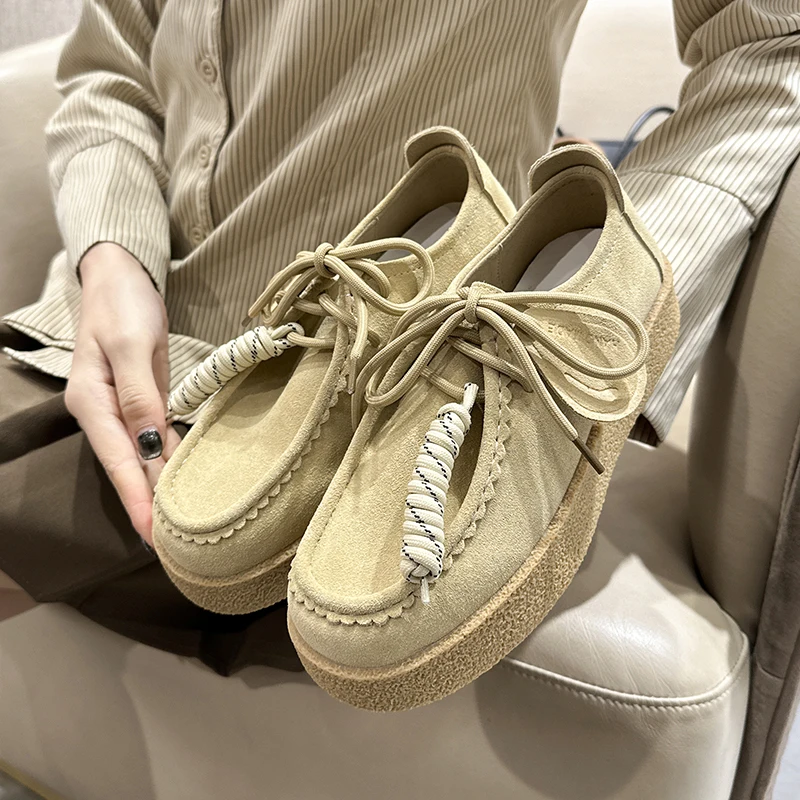 

Retro Women Moccasin New Fashion Suede Platform Loafers Exquisite Lace Casual Shoe for Woman Luxury Designer Shoes Zapatos Mujer