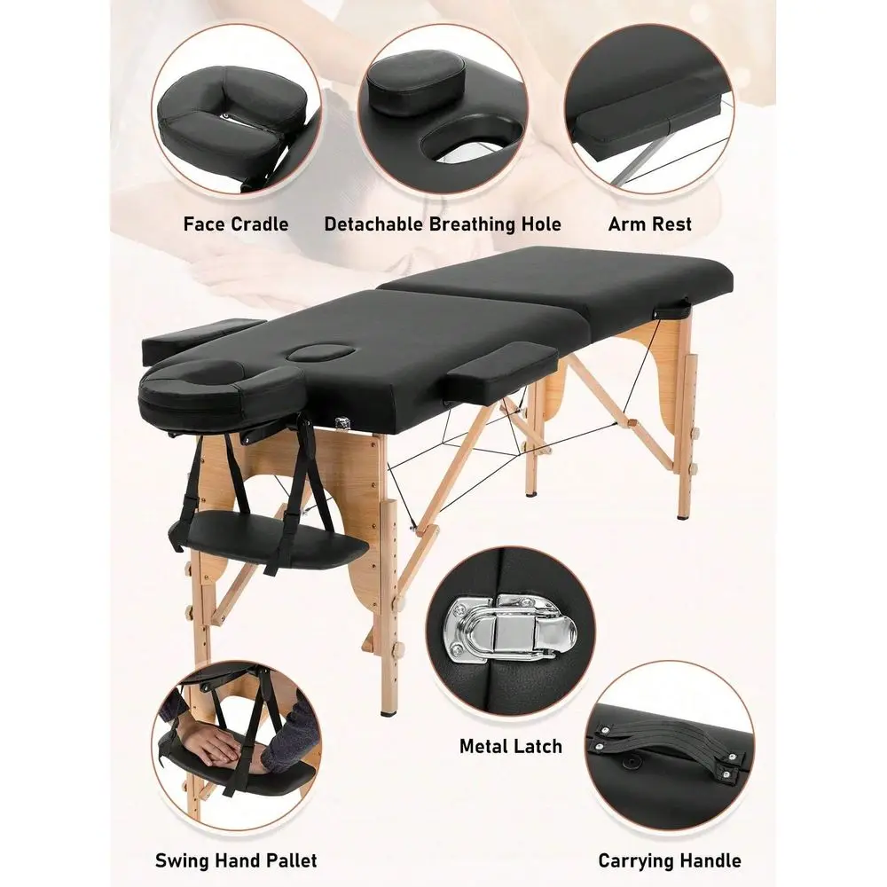 

Table Portable Massage Bed Lash Bed 2 Fold SPA Table 24inch Wide Adjustable Salon Bed With NonWoven Bag For Spa Footmassage Fac