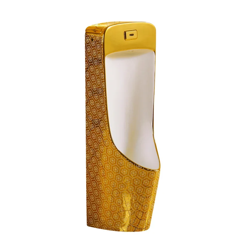European Auto Sensor Gold Plated Ceramic Urinal, Wall Mounted Men's Urinal for Home & Bathroom Use