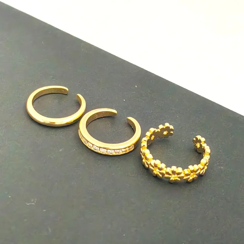 3pcs Gold Plated Dazzling Zircon Toe Ring for Women Girls Classic Adjustable Fashion Summer Beach Foot Jewelry view 2