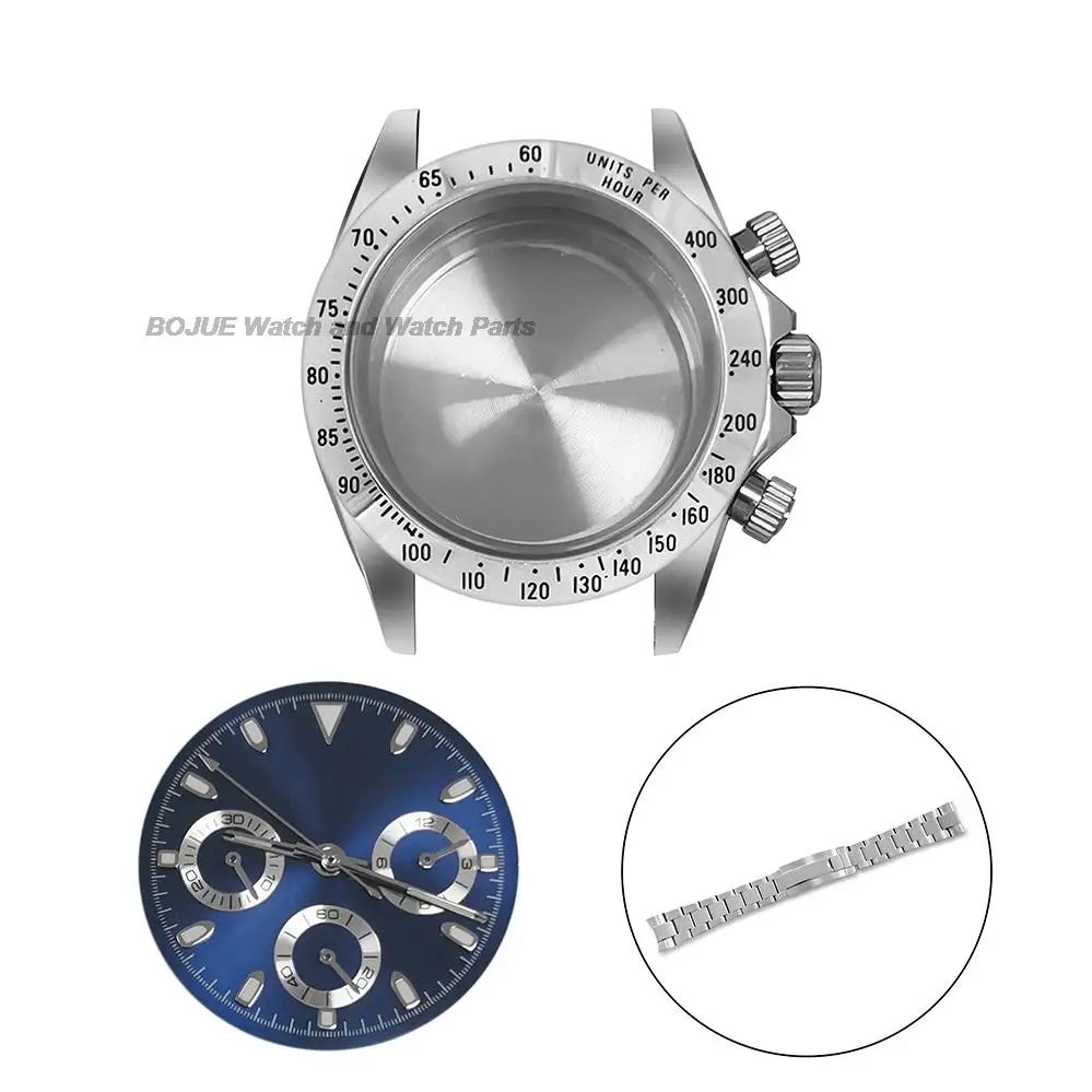 Sapphire Glass 39mm Men\'s Watches Case Bracelet Stainless Steel For 29.5mm Dial VK63 Movement Daytona Repair Tool Parts