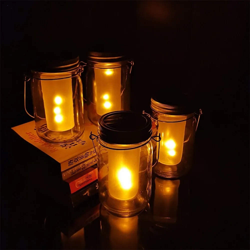 Solar LED Mason Jar Bottle Light Torch Flame Flicker 12LED Outdoor Christmas Tree Lights Garden Candle Lantern Decoration 2022