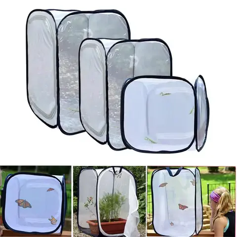 1PC 녹색/검은색 접이식 곤충 케이지/나비 서식지 곤충 케이지 메쉬 식물 온실 상자 식물 그물 천 녹색 접이식 곤충 케이지