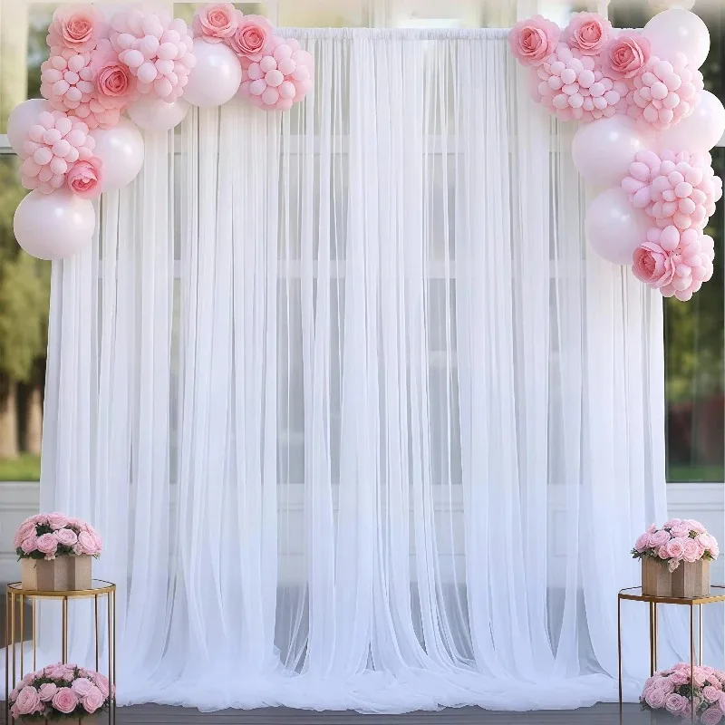 160x300cm Chiffon-Hintergrundvorhang für Hochzeits- und Partydekoration, Leicht Schimmernder Transparenter Hintergrund für Babypartys und Fotografie