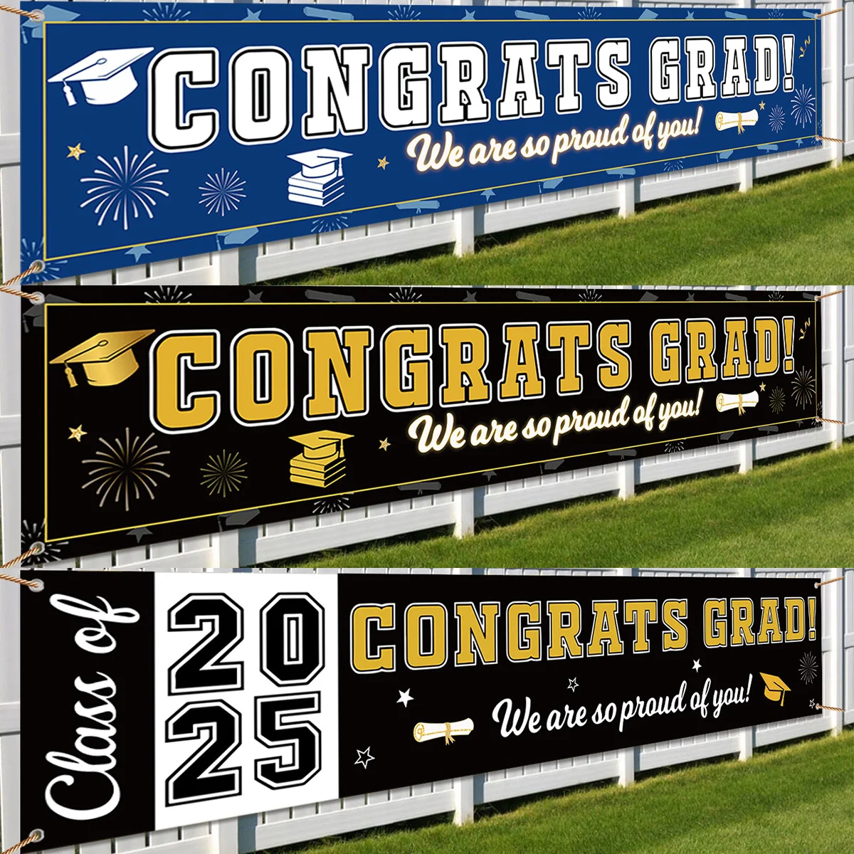 Outdoor Graduation Decorations Congratulations Graduate Banner Class of 2025 Black Blue Red Yard Sign for Graduation Party 2025