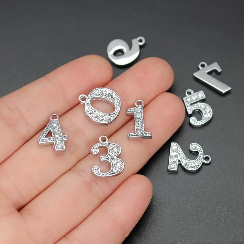 40PC/lot 15mm Number Pendant Charm Crystal Hanging Charms Dangles Fit For Wristband Bracelet Keychains Jewelrys Making