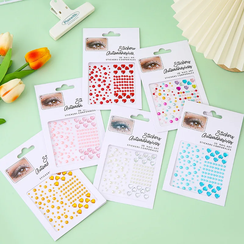 Hot Selling Face Gems Stickers Self Adhesive Heart Pearl Rhinestones for Children Stage Makeup Costume Craft Supplies