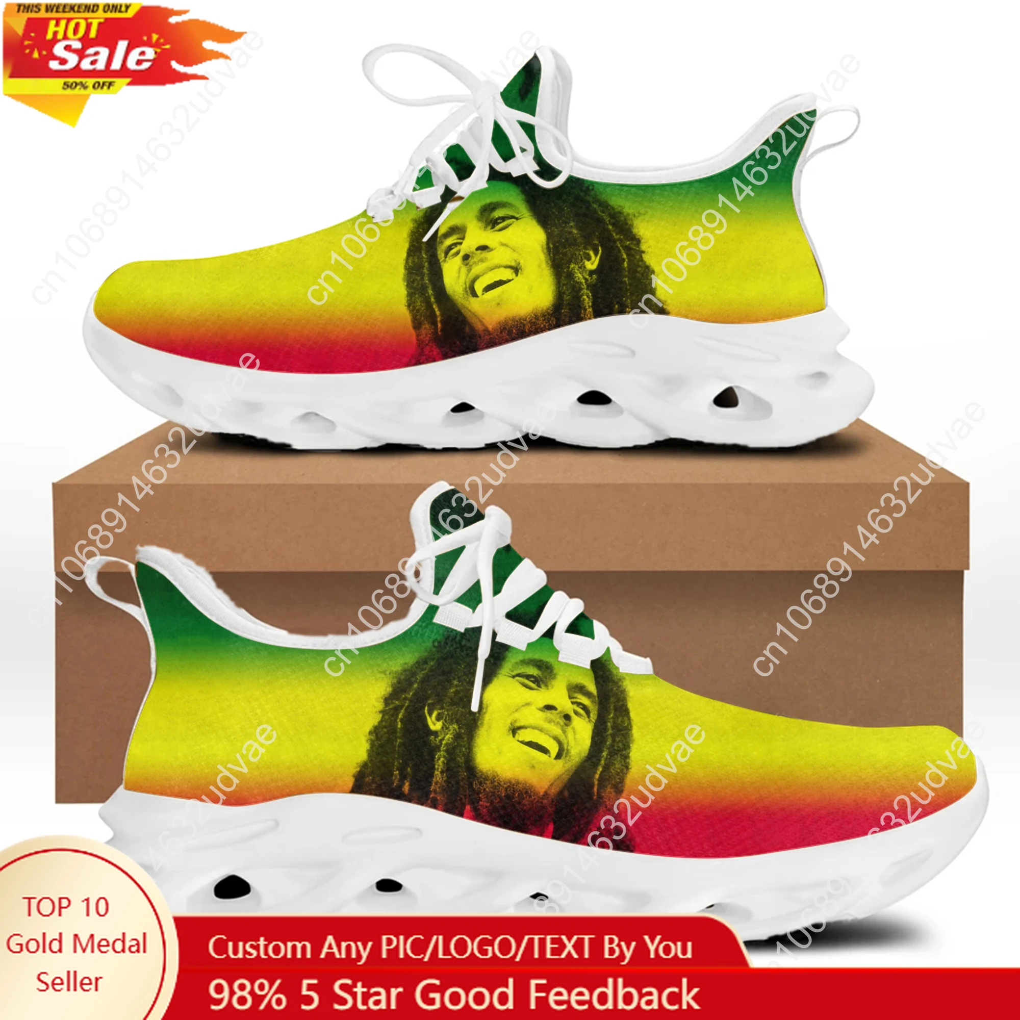 

Bob Marley Reggae Rasta Sports Sneakers Mans Womans Running Shoes Sneaker Lace Up Mesh Footwear Tailor made Shoe White