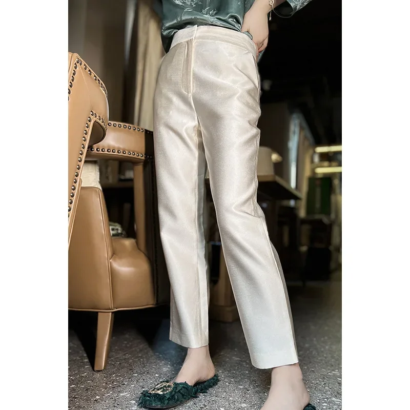 Silk Wool Suit Pants Women's High Waist and Skinny White Straight Pants Harem Women Pants Autumn