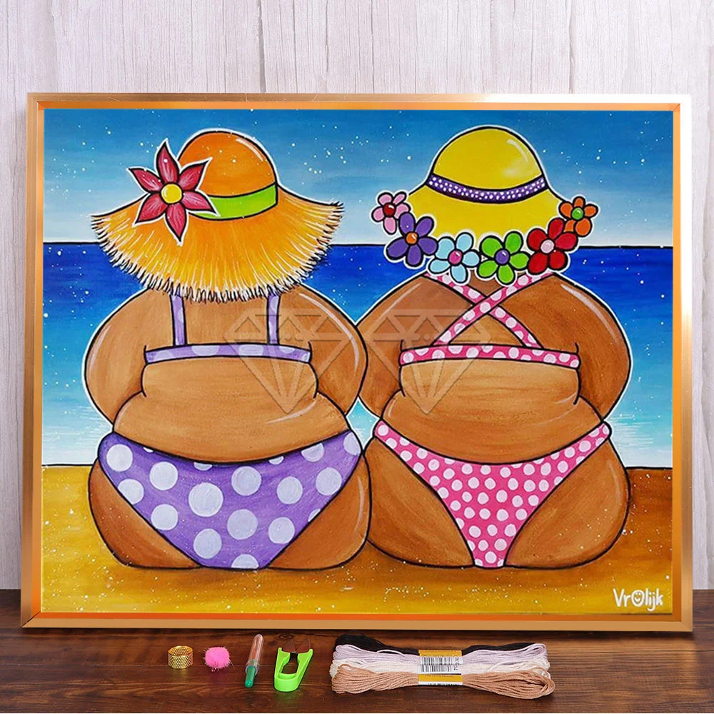 Cartoon Sexy Fat Girl Ladies Pre-Printed 11CT Cross Stitch Embroidery Full Kit DMC Threads Handiwork Craft Hobby    Wholesale