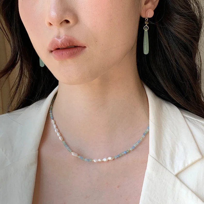 New Arrival Natural Freshwater Pearl & Blue Crystal Trendy Lucky Flower 14K Gold Filled Female Jewelry Set For Necklace Bracelet