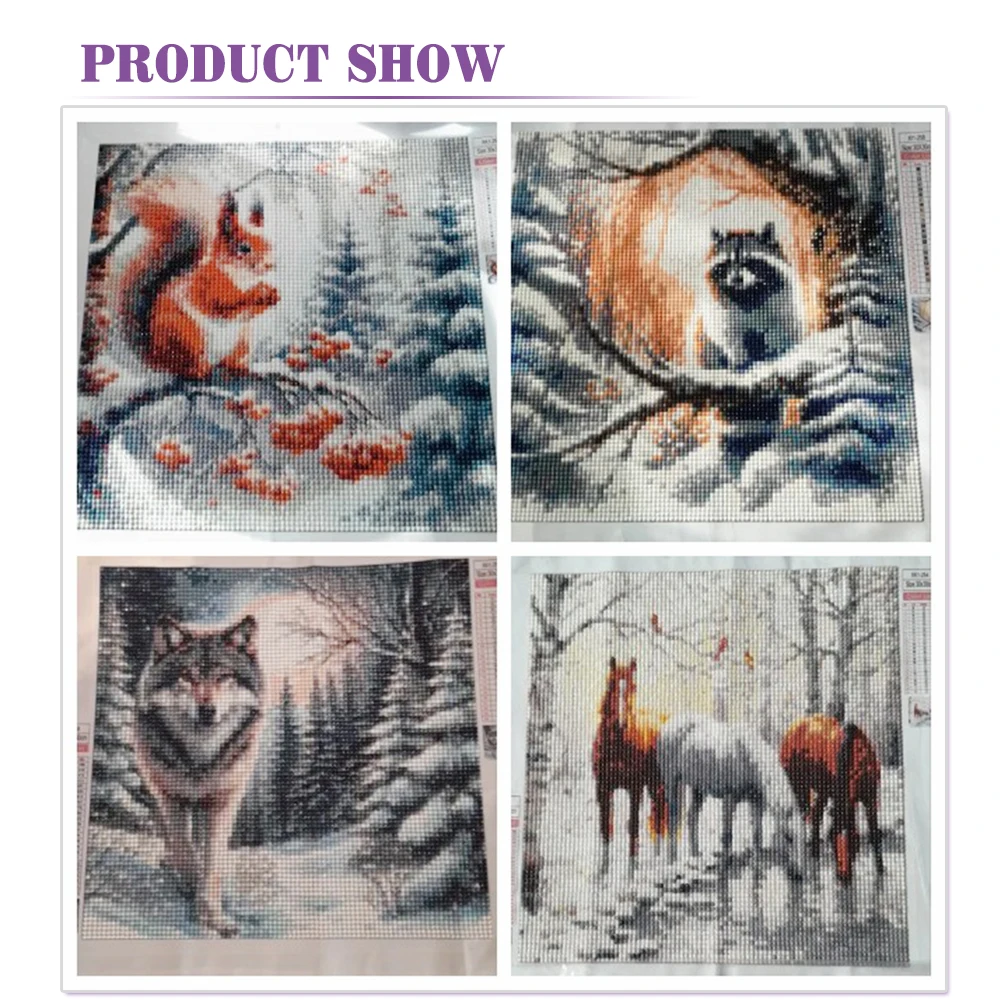 Huacan Full Diamond Painting Animal Wolf 5d Diy Diamond Mosaic Landscape Winter Home Decorative Rhinestone Pictures Craft Kit