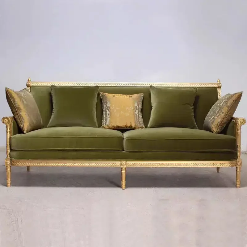 

Honghao French light luxury solid wood three-person fabric sofa European carved palace villa large flat floor partial hall l