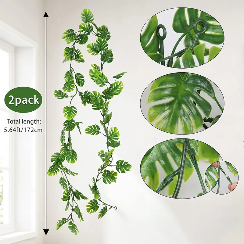 170cm Künstliche Hängepflanzen, Tropische Kunstpflanzen, Plastik-Monstera-Blätter, Schildkrötenblätter für Garten, Hochzeit und Heimdekoration – Detail 2