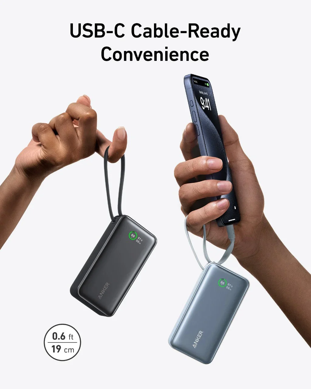 Imagem -03 - Anker-nano Power Bank Portátil 10000mah pd 30w Bateria Sobressalente Banco de Potência Portátil Cabo Usb-c Embutido para Iphone 15 Xiaomi