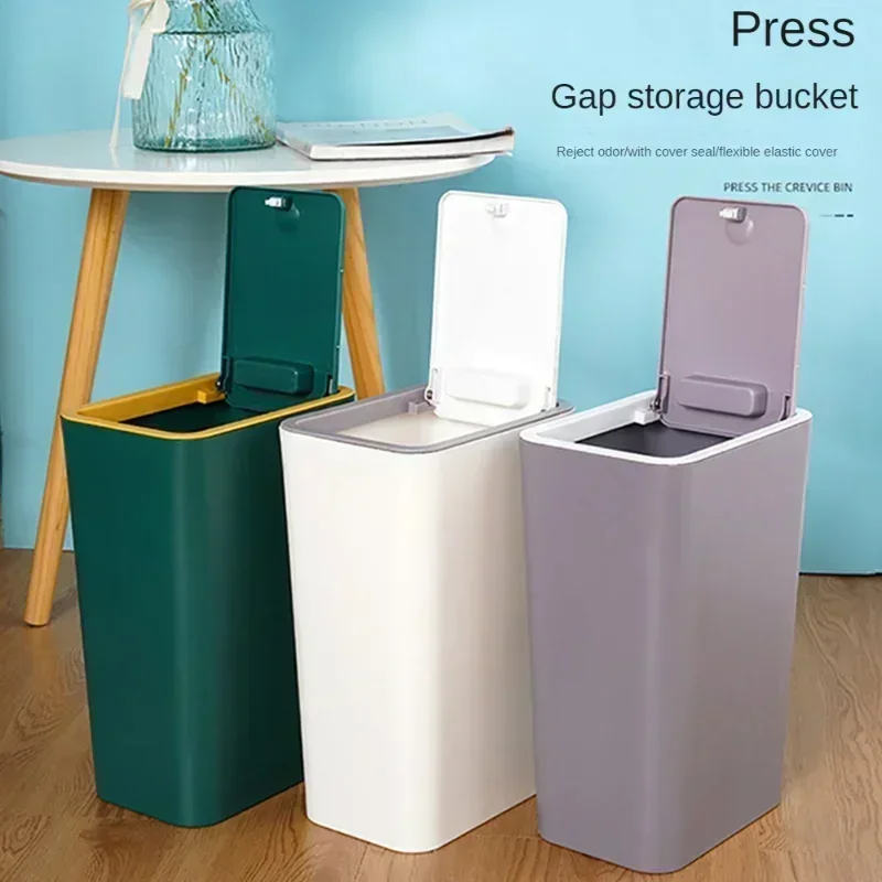 Cubo de basura para baño, cubo de basura pequeño de 10L con tapa superior a presión para inodoro, dormitorio, sala de estar, papelera de plástico con tapa emergente