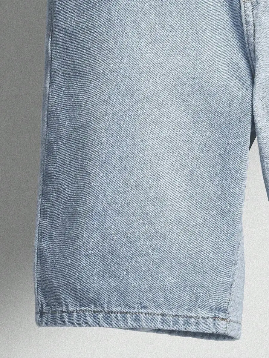 

Mens Light Blue Loose Straight Leg Denim Shorts Casual Summer Wear