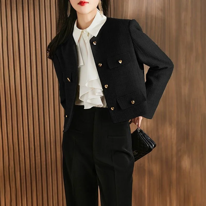 Short Black Coat Women's Spring Autumn Outwear Loose 2024 New High-Grade Suit Jacket Fashion Single-Breasted Jackets Blazer