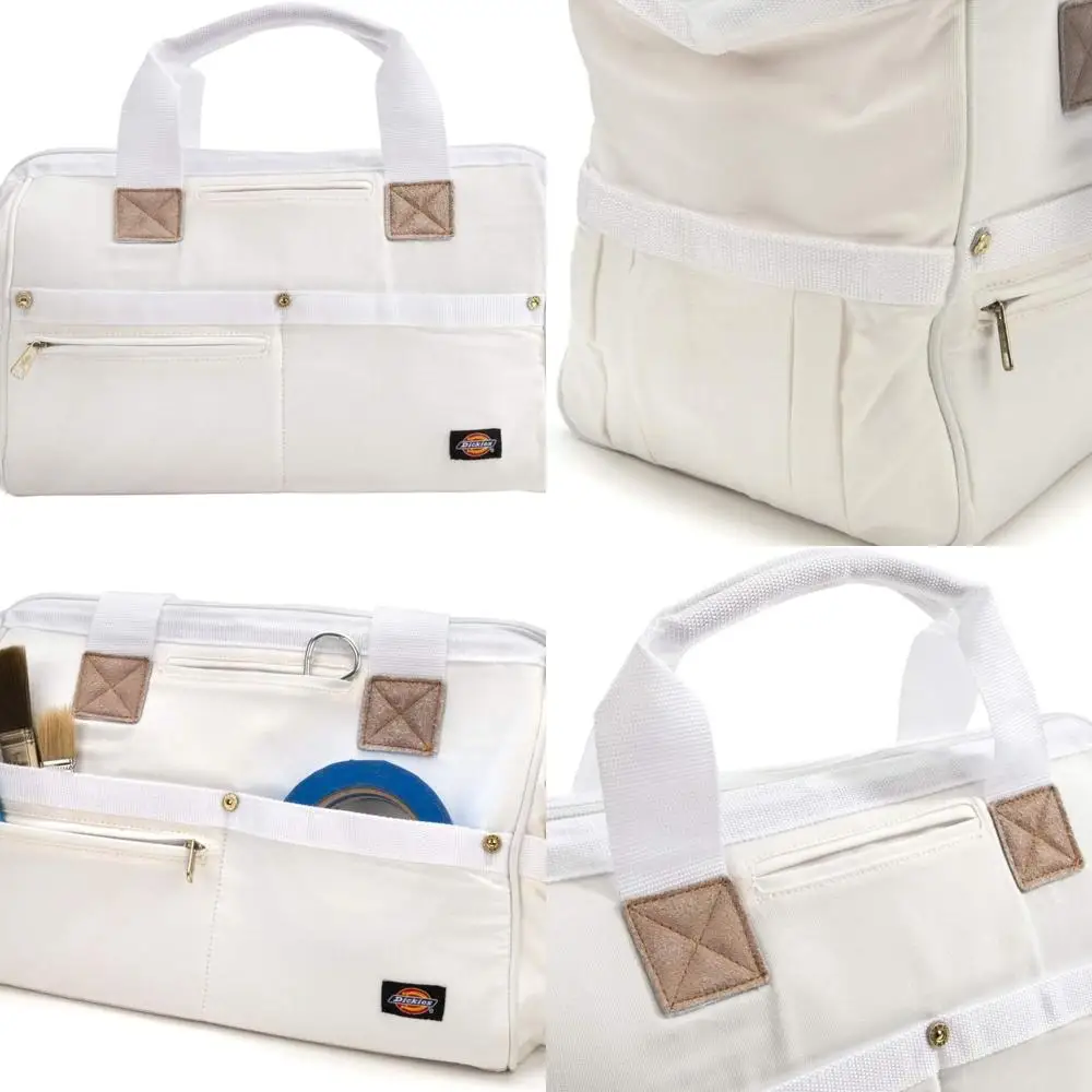 

Sturdy 16 Canvas Tote Bag for Artists, Woodworkers & Contractors - Reinforced, Pockets, White