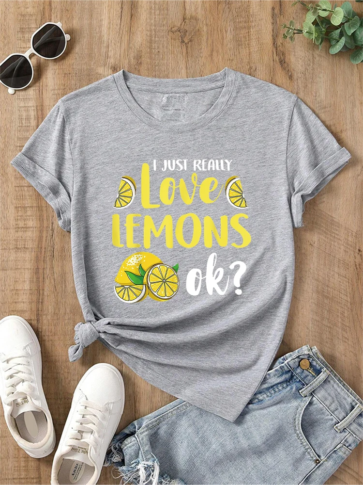 Love Lemon Letter Lemon Pattern Print T-shirt Fun Cute Cartoon Street Retro Women's T-shirt Fashion Casual Summer Top 2024 New