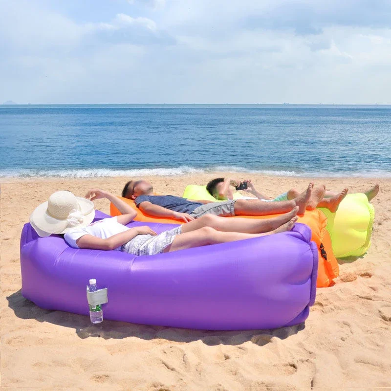 Lazy Inflatable Sofa Outdoor Portable Beach Air Sofa Folding Camping Inflatable Sofa Bed Sleeping Bag Single Person Lounger