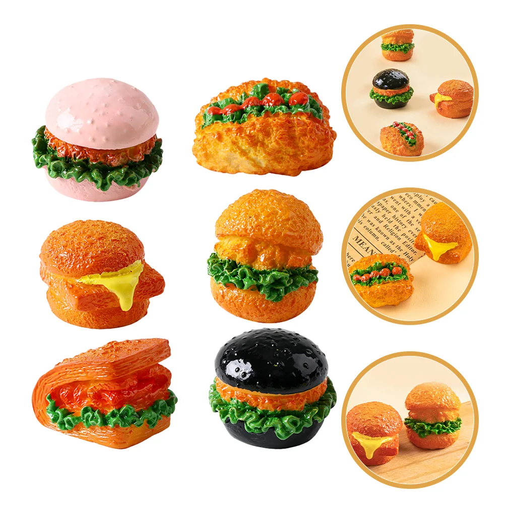 6 Pcs Micro Landscape Model Burgers Artificial Hamburger Food Resin Accessories Miniature Stuff DIY Simulation Toy