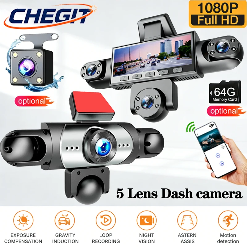 Car DVR 5 Camera 1080P Dash Cam for Cars WIFI 360 Degrees Video Recorder Front+Left+Right+inside+Rear View camera Car Assecories