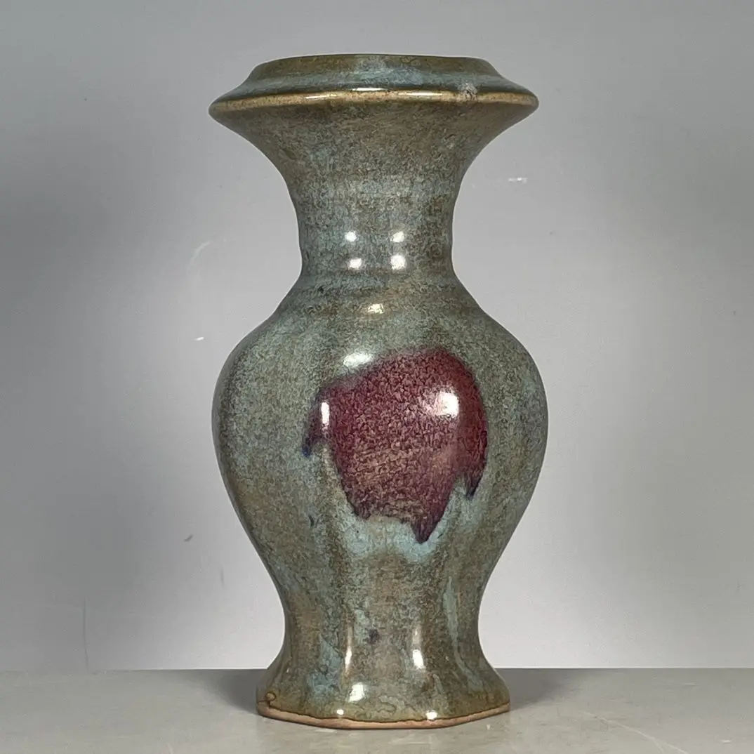 Imitation Chinese-style porcelain, Song Dynasty Jun ware kiln-transformed glaze with reddish-brown melon-shaped vase ornament.