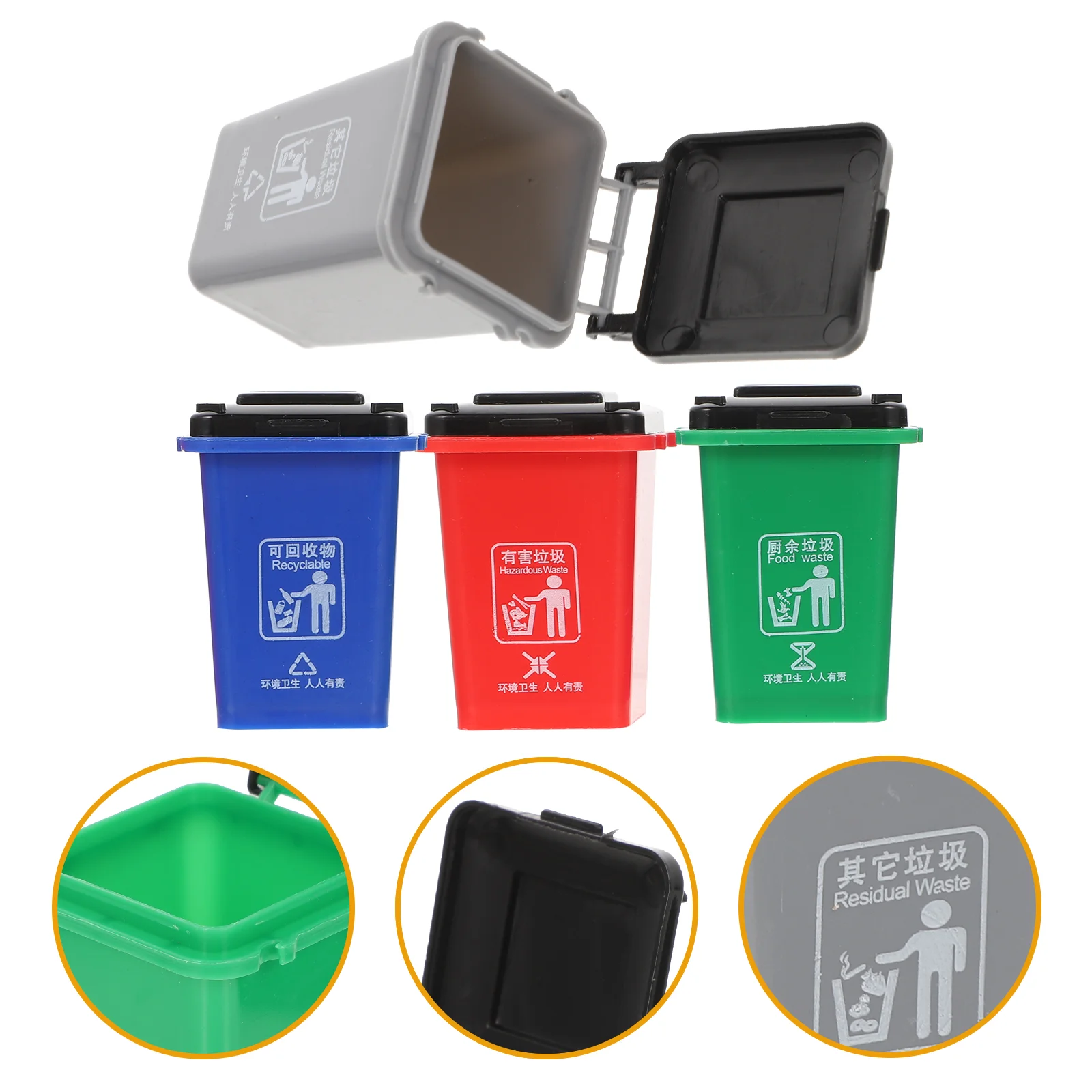 4 Pcs Mini Trash Can Garbage Classification Toy Pail Sorting Bin Teen Girl Gifts Kids Toys Plastic Miniature