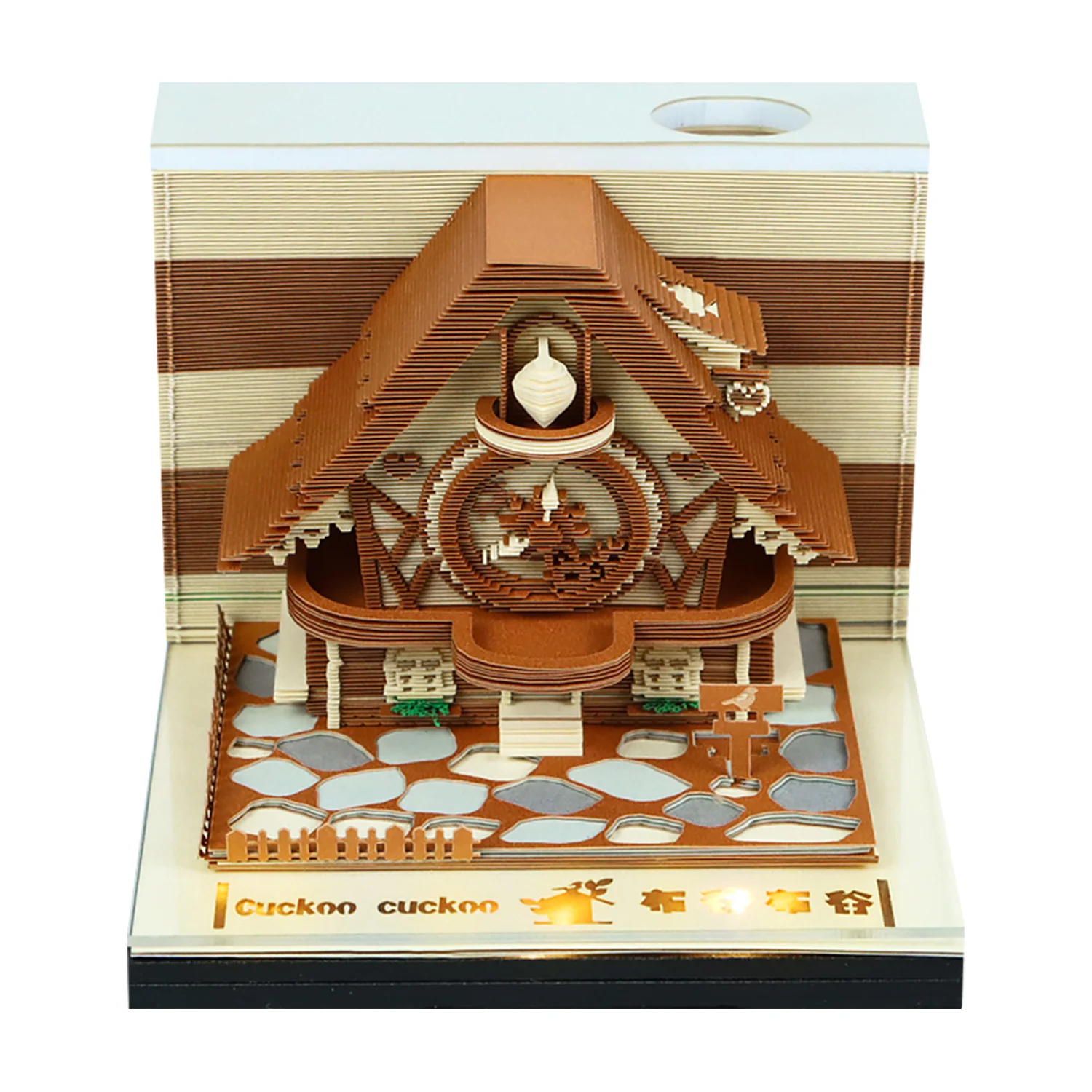 238 Pages Cuckoo Clock Style - 3D DIY Paper Craft Desk Calendar Notebook for Home Office Desktop Decor & Daily Time Recording