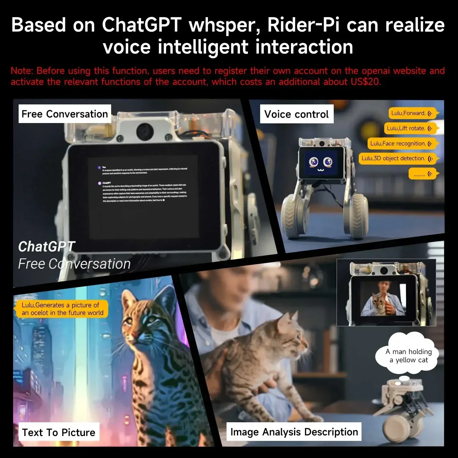 Intelligent ChatGPT Robot Car Rider-Pi Two Wheel Legged AI Visual Robot With Raspberry Pi CM4  Python ChatGPT Voice Interaction