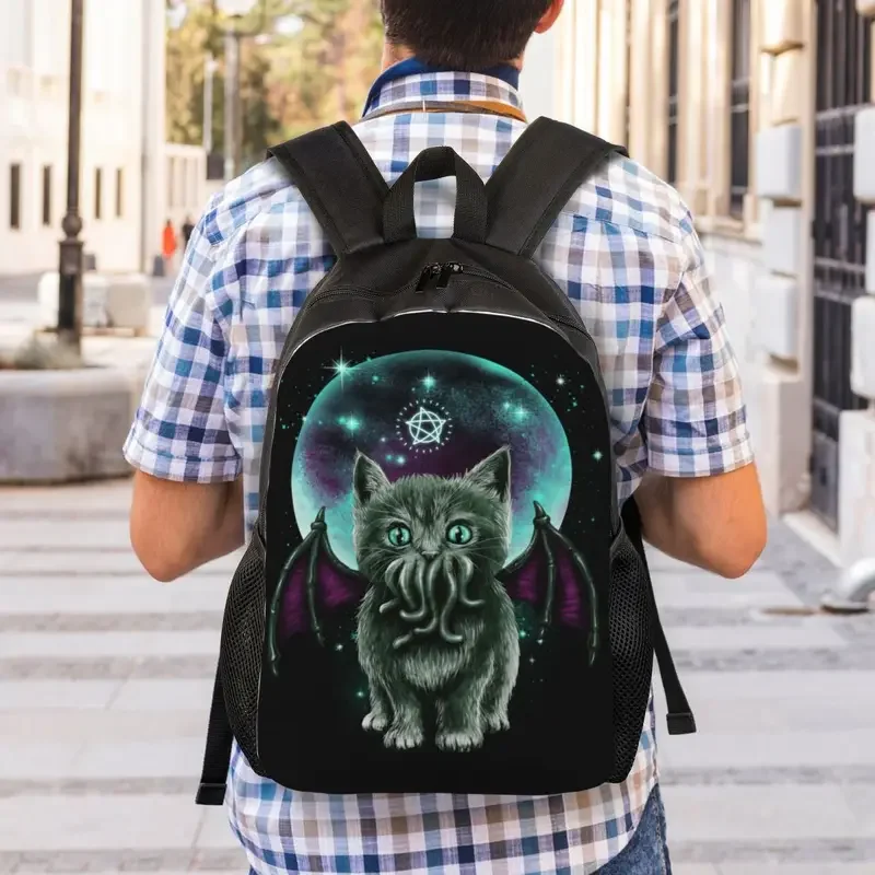 Chamada personalizada de Harajuku de Cthulhu Mochila para homens e mulheres, Bookbag básica para escola universitária, Kaiju Cat Monster, Lovecraft Film Bags