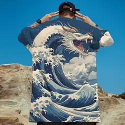 Shark T-Shirts For Men 3d Ukiyo-E Print Fierce Beast Men's Clothing Street Harajuku Tees Casual Short Sleeved Oversized T-Shirts