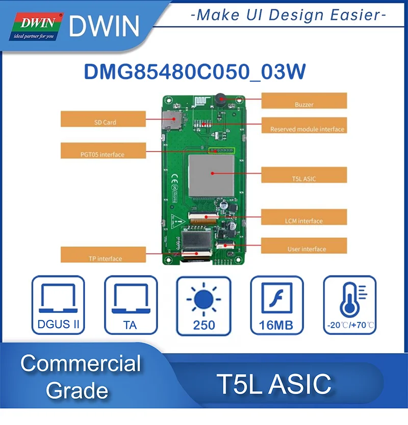 Dwin 5 inç 854x480 HMI ekran akıllı tft LCD UART modülü hmi ekran DMG85480C050_03W